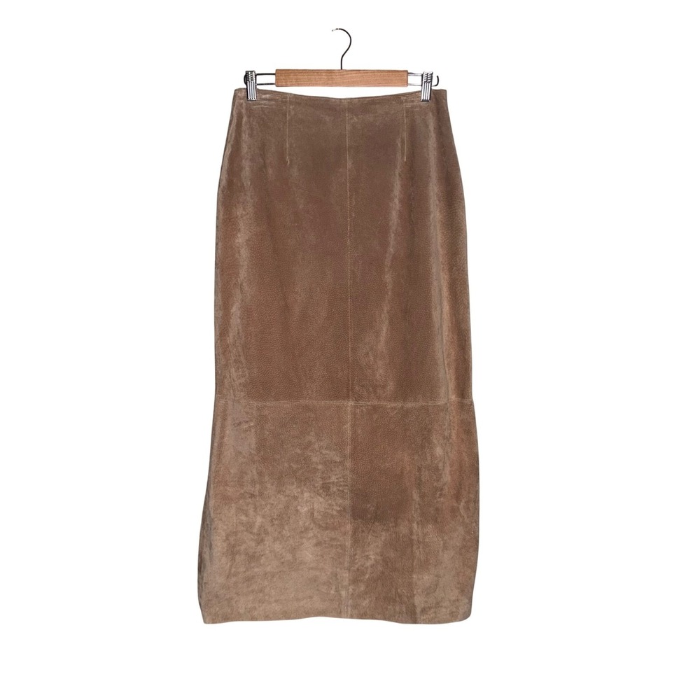 AMI Vintage 100% Leather Maxi Skirt Brown Suede Y2K Western Size 10 - Picture 2 of 7